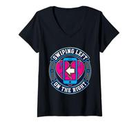 Women's Swiping Left On The Right Swiping Left Badge V-Neck T-Shirt
