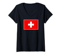 Women's Swiss Flag of Switzerland V-Neck T-Shirt