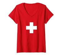 Womens Swiss Flag Switzerland Classic Cross Design Logo V-Neck T-Shirt