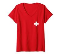 Womens Switzerland Flag Swiss Alps Hiking Skiing Men Women Kids V-Neck T-Shirt