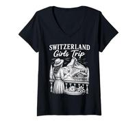 Womens Switzerland Girls Trip Alpine Adventure V-Neck T-Shirt