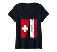 Womens Switzerland Iraq Half Flag Swiss Iraqi Jersey V-Neck T-Shirt