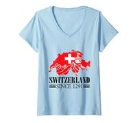 Womens Switzerland Map Since 1291 Swiss Flag Mountains Cable Car V-Neck T-Shirt