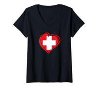 Womens Switzerland Swiss Flag Alps Hiking Skiing Men Women Kids V-Neck T-Shirt