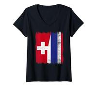 Womens Switzerland Thailand Half Flag Swiss Thai Roots V-Neck T-Shirt
