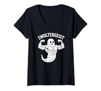 Womens Swoltergeist Buff Swole Ghost Flexing Funny Gym Humor Pun V-Neck T-Shirt