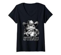 Womens SYBAU Meme Frog Sigma Brainrot Funny Gen Z Slang Cringey V-Neck T-Shirt