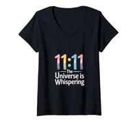 Womens Synchronicity "The Universe is Whispering" 11:11 Numerology V-Neck T-Shirt