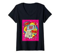 Women's Syntax Error Exploding Calculator Pop Art Comic Style Retro V-Neck T-Shirt