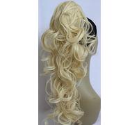 Women's Synthetic Claw Clip In Long Curly Wavy Ponytail Bun Hairpiece Extension, 22 inches, Weight 220g, Jaw Clip In Instant Hairdo Updo For Women (Bleach Blonde #613)