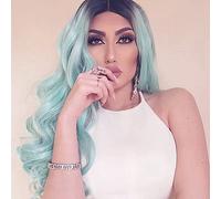 Women's Synthetic Lace Front Wig Long Body Wave Blue Ombre Hair Dark Roots Middle Part Natural Wigs Costume Wig