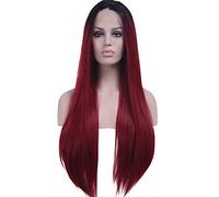 Women's Synthetic Lace Front Wig Long Straight Black/Dark Wine Natural Hairline Ombre Hair Dark Roots Middle Part Natural Wigs Halloween