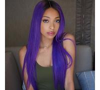Women's Synthetic Lace Front Wig Long Straight Blue Natural Hairline Natural Wigs Costume Wig