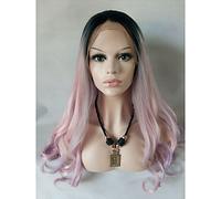 Women's Synthetic Lace Front Wig Medium Long Body Wave Pink Carnival Wig Natural Wigs Halloween Wig Costume Wig