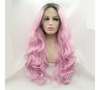 Women's Synthetic Lace Front Wig Medium Long Natural Wave Pink Middle Part Natural Hairline Dark Roots Natural Wigs Costume Wig