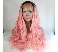 Women's Synthetic Lace Front Wig Medium Long Wavy Pink Natural Wigs Costume Wig