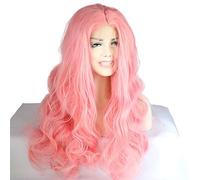Women's Synthetic Lace Front Wig Medium Long Wavy Pink Natural Wigs Costume Wig