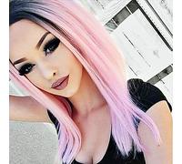 Women's Synthetic Lace Front Wig Medium Straight Pink Dark Roots Middle Part Natural Hairline Ombre Hair Carnival Wig Natural Wigs