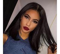 Women's Synthetic Lace Front Wig Short Medium Straight Black Middle Part African American Wig Bob Haircut Cosplay Wig Natural Wigs