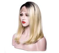 Women's Synthetic Lace Front Wig Short Straight Black/Gold Ombre Hair Bob Haircut With Baby Hair Cosplay Wig Natural Wigs Party Wig