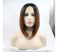 Women's Synthetic Lace Front Wig Short Straight Black/Medium Auburn Natural Hairline Middle Part Bob Ombre Hair Bob Haircut Carnival Wig