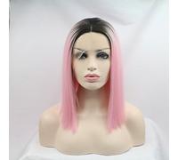 Women's Synthetic Lace Front Wig Short Straight Pink Natural Hairline Middle Part Bob Ombre Hair Bob Haircut Natural Wigs Costume Wig