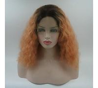 Women's Synthetic Lace Front Wig Short Wavy Black/Gold Middle Part Bob Haircut Natural Wigs Costume Wig