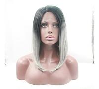 Women's Synthetic Lace Front Wig Straight Black/Grey Middle Part Bob Bob Haircut Natural Wigs Costume Wig