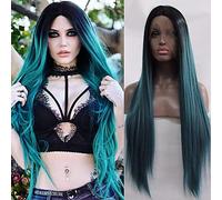 Women's Synthetic Lace Front Wig Straight Green Dark Roots Natural Hairline With Baby Hair Natural Wigs Halloween Wig Carnival Wig