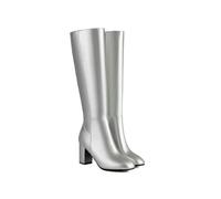 Women's Synthetic Leather Over-The-Knee Boots - High Heel with Side Zipper, Elegant & Comfortable Winter Riding Boots(Silver,5 UK)