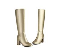 Women's Synthetic Leather Over-The-Knee Boots - High Heel with Side Zipper, Elegant & Comfortable Winter Riding Boots(Gold,6 UK)
