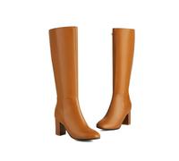 Women's Synthetic Leather Over-The-Knee Boots - High Heel with Side Zipper, Elegant & Comfortable Winter Riding Boots(Yellow,9 UK)