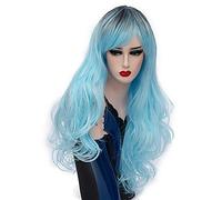 Women's Synthetic Wig Long Deep Wave Light Blue Ombre Hair Halloween Wig Costume Wig