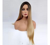 Women's Synthetic Wig Long Straight Black/Medium Auburn Ombre Hair Dark Roots Middle Part Natural Wigs Costume Wig