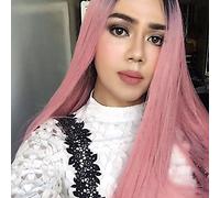 Women's Synthetic Wig Long Straight Pink Ombre Hair Natural Wigs Costume Wig