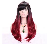 Women's Synthetic Wig Long Wavy Black/Dark Wine Ombre Hair Dark Roots With Bangs Cosplay Wig Costume Wig