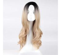 Women's Synthetic Wig Long Wavy Black/Strawberry Blonde Ombre Hair Dark Roots Middle Part Natural Wigs Costume Wig
