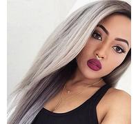 Women's Synthetic Wig Medium Straight Black/Grey Middle Part Natural Wigs Costume Wig