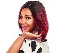 Women's Synthetic Wig Medium Straight Blonde Red Purple Green Dark Roots Middle Part Middle Part Bob Ombre Hair Bob Haircut Carnival Wig