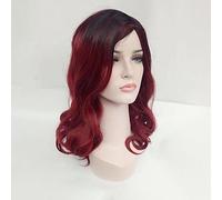 Women's Synthetic Wig Medium Wavy Black/Dark Wine Ombre Hair Dark Roots Side Part Natural Wigs Costume Wig