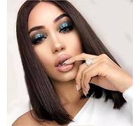Women's Synthetic Wig Short Straight Dark Brown Middle Part African American Wig Bob Haircut Natural Wigs Costume Wig