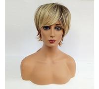Women's Synthetic Wig Short Wavy Black/Strawberry Blonde Ombre Hair With Bangs Natural Wigs Costume Wig