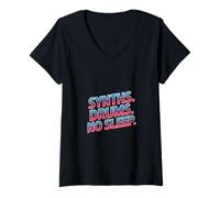 Women's Synths. Drums. NO Sleep. DJ Producer Rave Vibes V-Neck T-Shirt