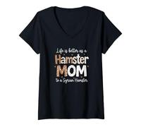 Women's Syrian Hamster Mom Lifes Better Hamster Care V-Neck T-Shirt