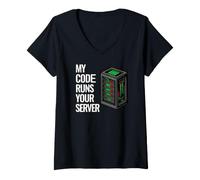 Women's SysAdmin Programmer My Code Runs Your Server V-Neck T-Shirt