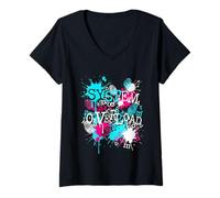 Women's System Overload Distressed Typewriter Chaotic Ink Smudge V-Neck T-Shirt