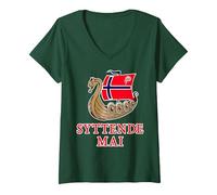 Women's Syttende Mai 2020 Design for Scandinavian Events V-Neck T-Shirt, Dark Green, Medium