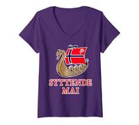 Women's Syttende Mai 2020 Design for Scandinavian Events V-Neck T-Shirt, Purple, Medium