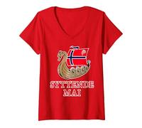Women's Syttende Mai 2020 Design for Scandinavian Events V-Neck T-Shirt, Red, Medium