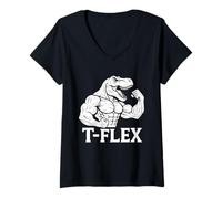 Womens T-FLEX Dinosaur Bodybuilder - Buff T-Rex Flexing Gym Humor V-Neck T-Shirt